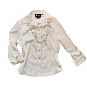 Christine Alexander White Button-Up Bedazzled Women's Top - Medium